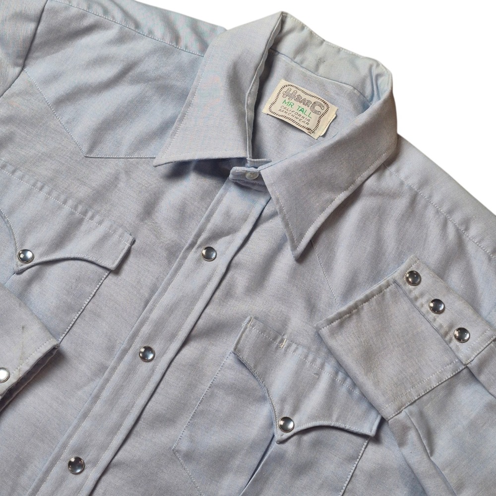 VTG H Bar C Men's M Tall Western Snap‎ Shirt Blue Cowboy Rockabilly